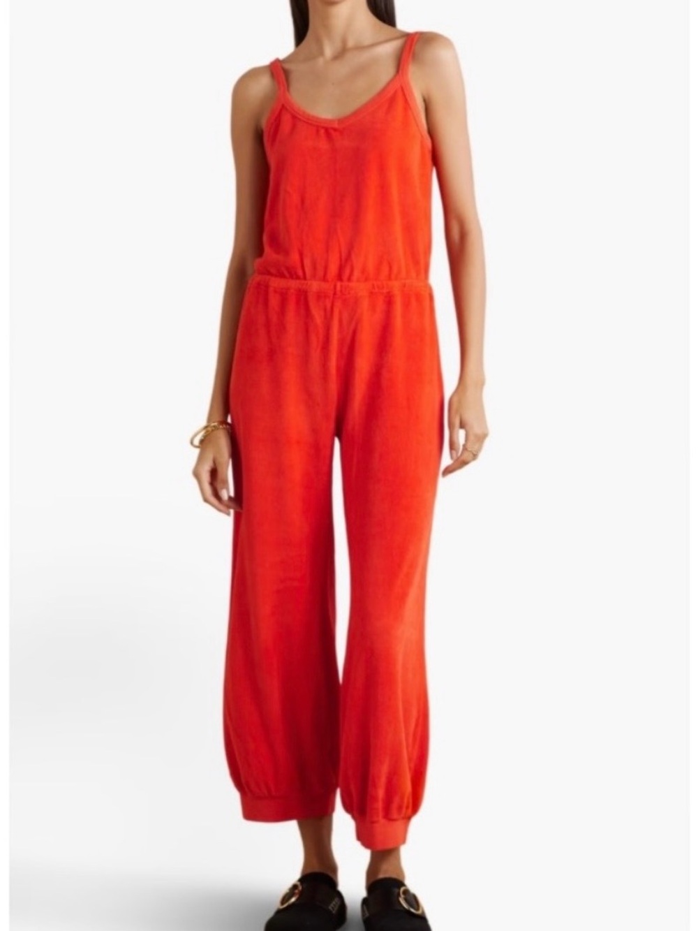 Suzie Kondi Giorgi Clementine Orange Velour Jumpsuit EUC Size xs